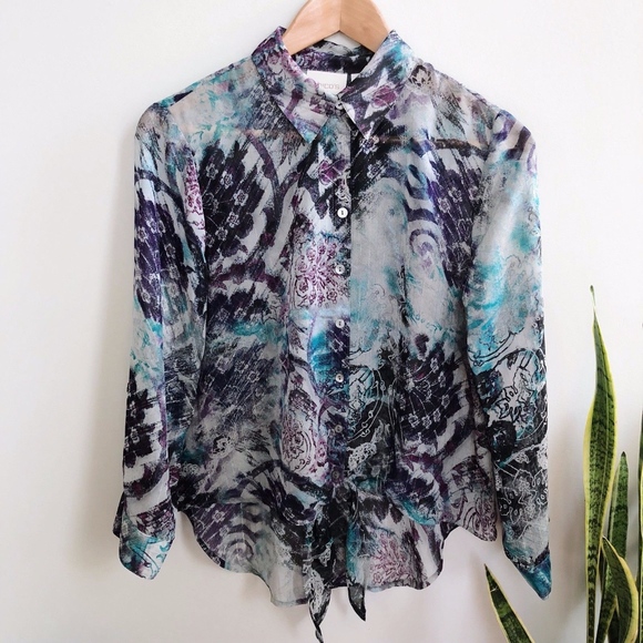 Chico's Tops - Chicos Long Sleeve Top Button Down Sheer Paisley
